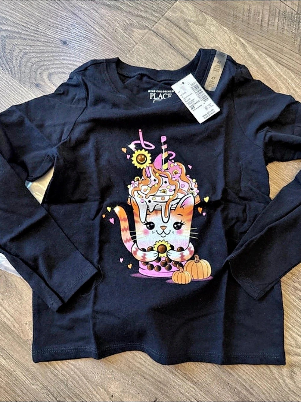 The Children's Place Girls Long Sleeve Graphic Tee Black & Pink 4T NWT